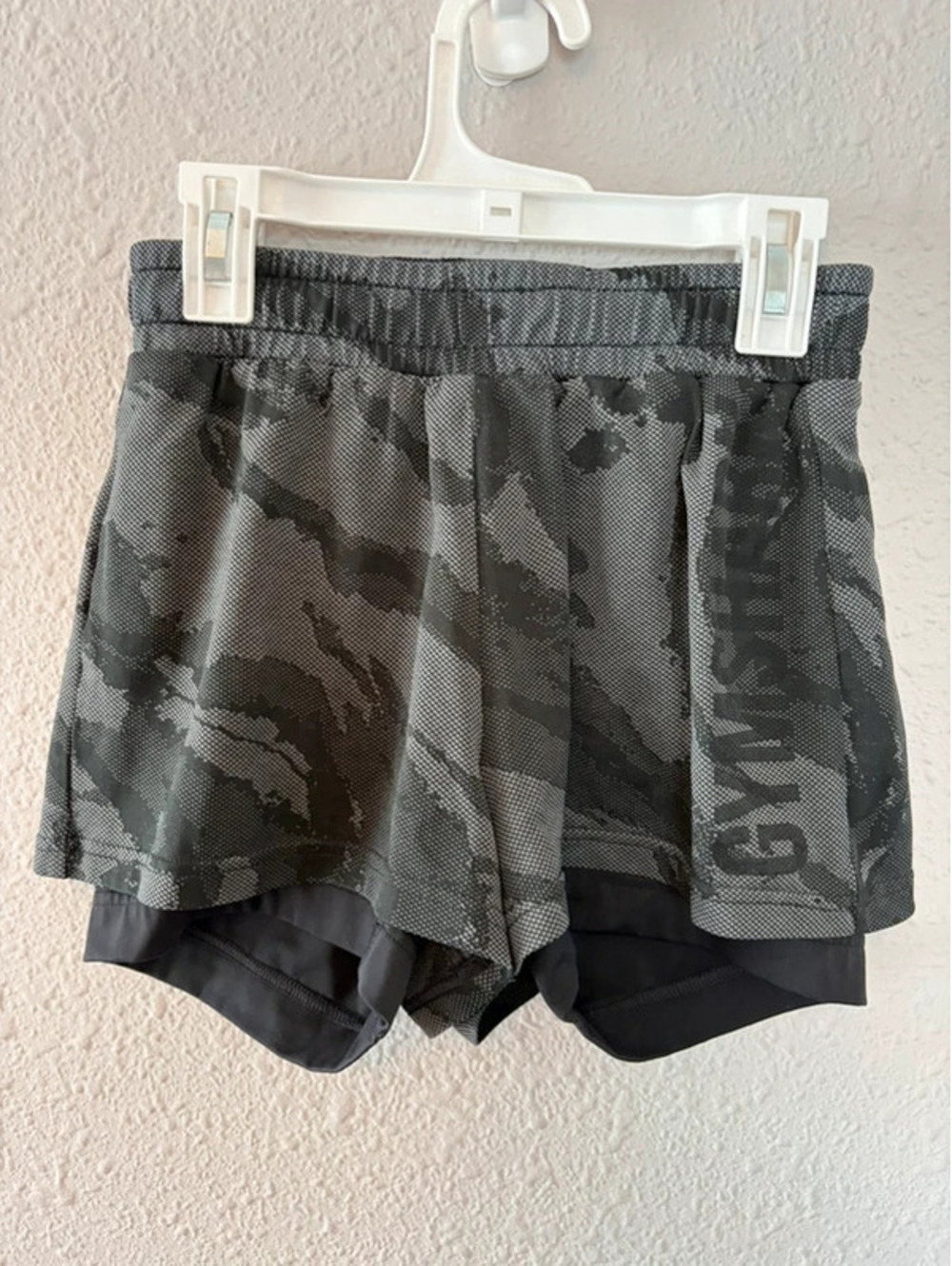 Gymshark grey pattern shorts with built in spandex size XS